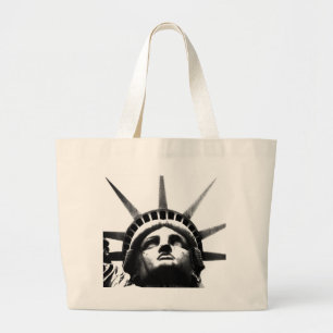 Grand Tote Bag Statue noire et blanche de la Liberté