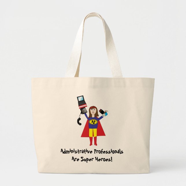 Grand Tote Bag Super héros professionnel administratif (Brunette) (Devant)