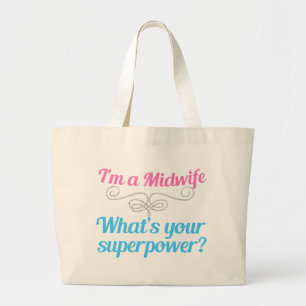 Grand Tote Bag Superhero de sage-femme drôle