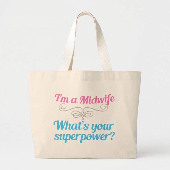 Grand Tote Bag Superhero de sage-femme drôle (Devant)