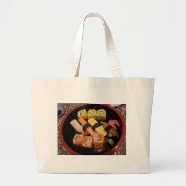 Grand Tote Bag Sushi Raw Food Japonais Repas Délicieux Servi (Devant)
