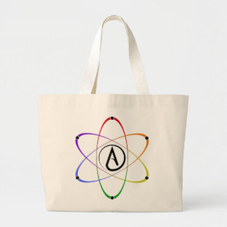 Grand Tote Bag Symbole d'atome athée arc-en-ciel noir