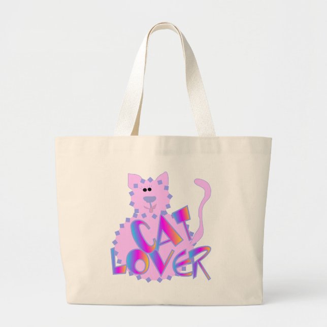 Grand Tote Bag T-shirts et cadeaux roses d'amoureux des chats (Devant)
