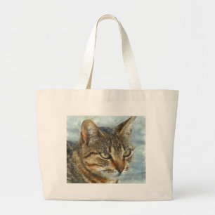 Grand Tote Bag Tabby Cat Étonnant Gros Plan Graphite Portra