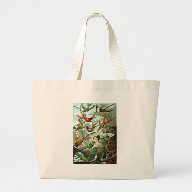 Grand Tote Bag tableau classique de la faune des oiseaux colibris (Devant)