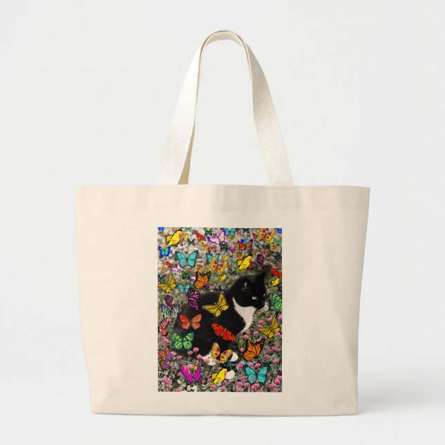 Grand Tote Bag Taches de rousseur dans les papillons - chat de (Devant)