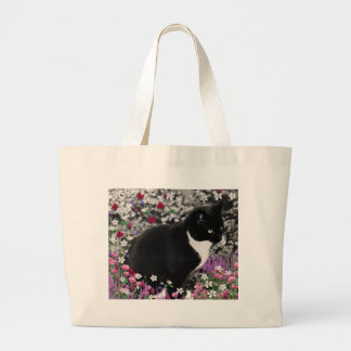 Grand Tote Bag Taches de rousseur en fleurs II - chat de smoking