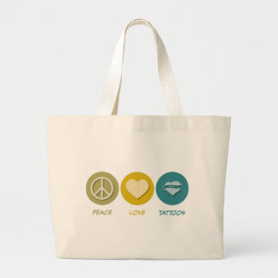 Grand Tote Bag Tatouages d'amour de paix