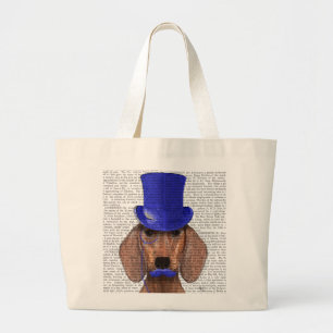 Grand Tote Bag Teckel avec le casquette supérieur bleu et la