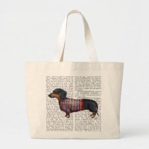 Grand Tote Bag Teckel avec le chandail laineux