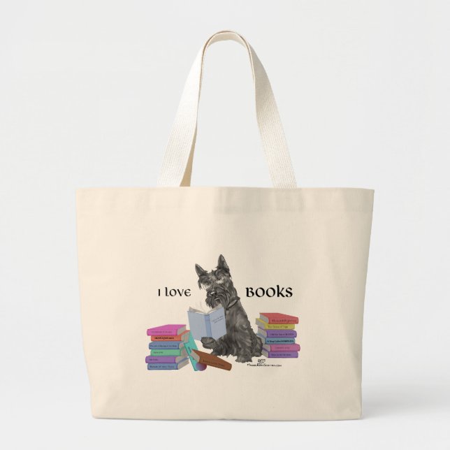 Grand Tote Bag Teckels Écossais lisant des livres (Devant)