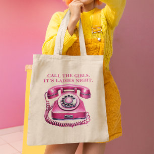 Grand Tote Bag Téléphone Rétro Rose Appelle les Filles
