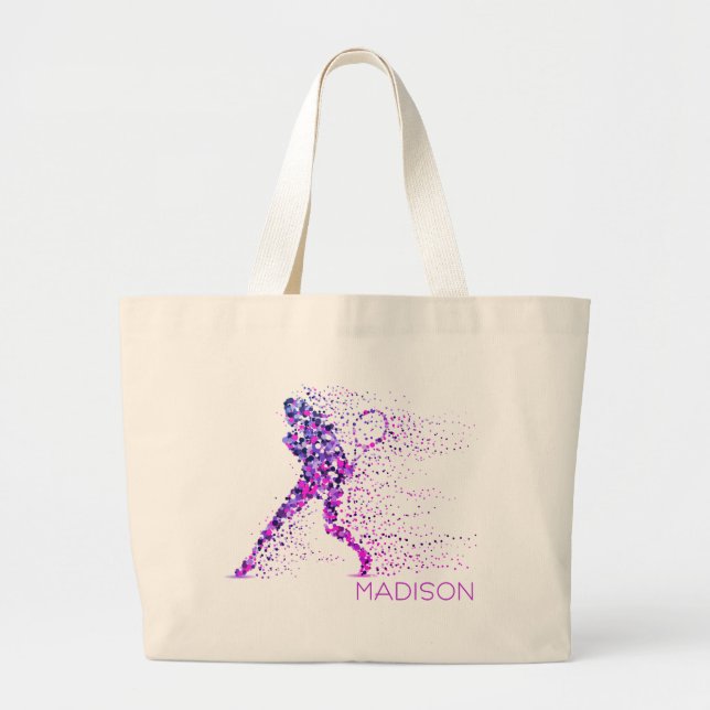 Grand Tote Bag Tennis Pixels Rose Nom personnalisé (Devant)