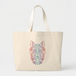 Grand Tote Bag Tête de loup de couleur dégradé artistique