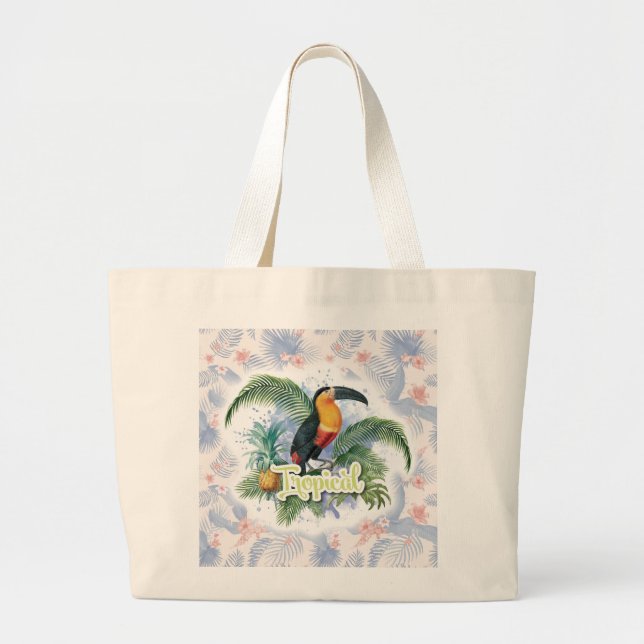 Grand Tote Bag Thème du perroquet tropical (Devant)