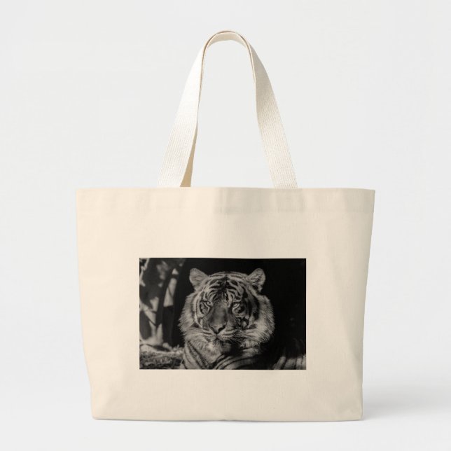 Grand Tote Bag Tigre noir et blanc (Devant)