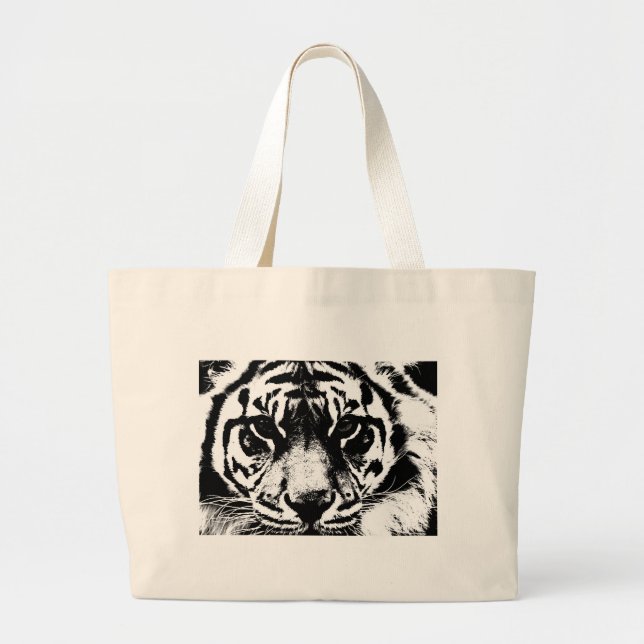 Grand Tote Bag Tigre noir et blanc (Devant)
