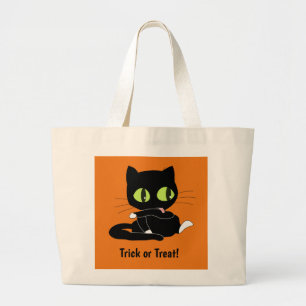 Grand Tote Bag Tirer ou traiter la toile de chat noir Fourre-tout