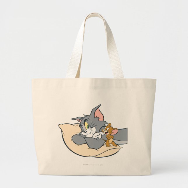 Grand Tote Bag Tom et Jerry sur le Coussin (Devant)