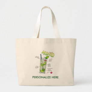 GRAND TOTE BAG TOTE BAGS - MOJITO RECIPE COCKTAIL ART