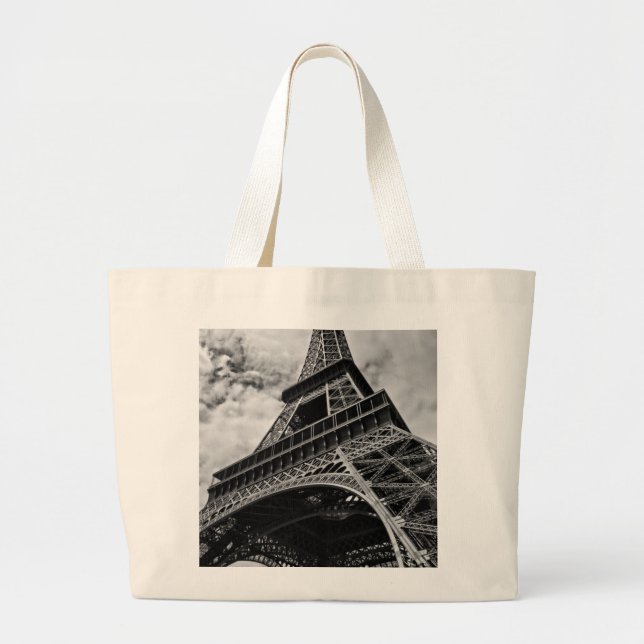 Grand Tote Bag Tour Eiffel Noir Blanc Paris Europe Voyage (Devant)