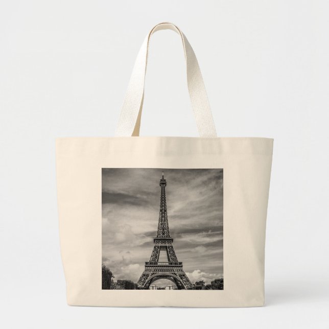 Grand Tote Bag Tour Eiffel noir et blanc Paris France (Devant)