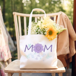 Grand Tote Bag Tournesol pourpre MOM | Papillons d'aquarelle