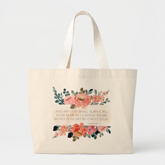 Grand Tote Bag Tous vos besoins Bible Verse Christian Fourre-tout (Devant)
