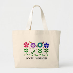 Grand Tote Bag Travailleur social...Fleurs, Coeurs et Papillons