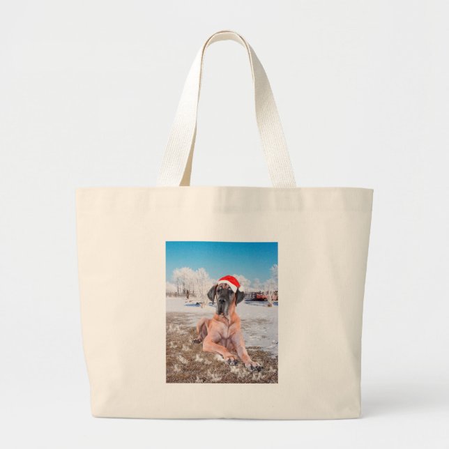 Grand Tote Bag Très Beau Chien Danse Assis Dans Le Casquette De N (Devant)