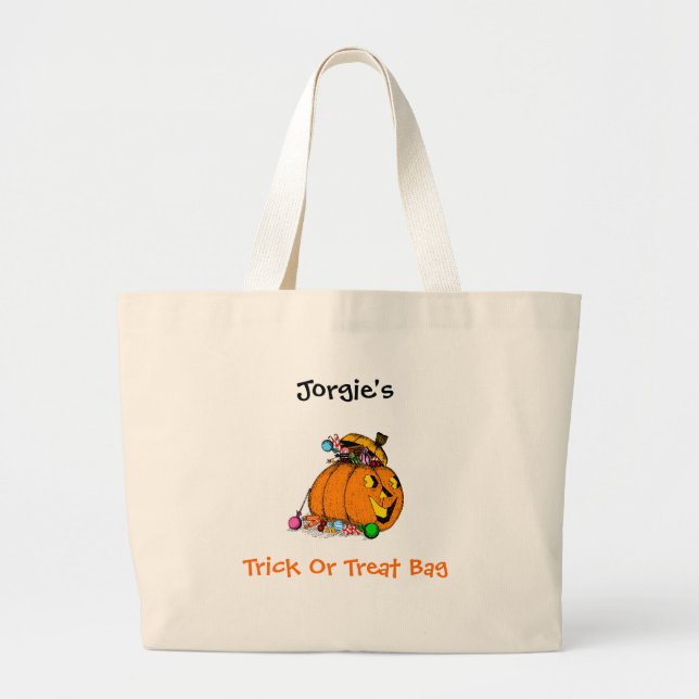 Grand Tote Bag Trick or Treat Personalized Bag Template (Devant)