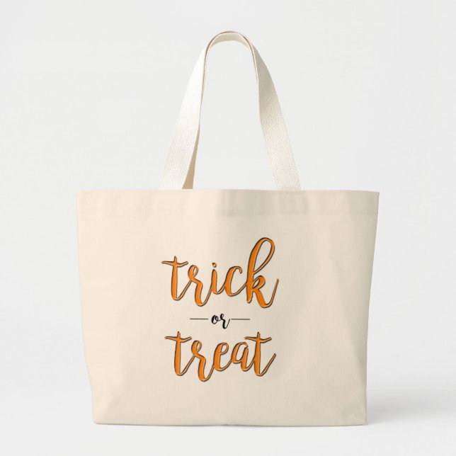 Grand Tote Bag tricoter ou traiter l'halloween orange noir simple (Devant)