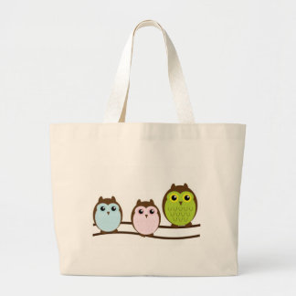 Grand Tote Bag Trois Hiboux Colorés