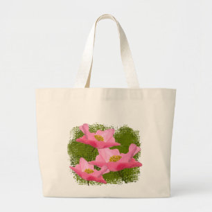 Grand Tote Bag Trois Pavots Roses Flottants en Gros Plan