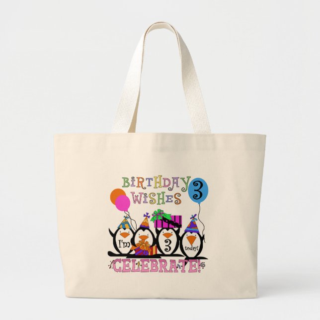 Grand Tote Bag Tshirts et cadeaux d'anniversaire 3ème de Penguins (Devant)