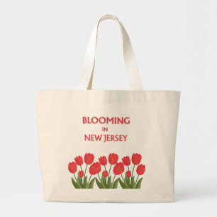 GRAND TOTE BAG TULIPES ROUGES FLEURISSANT COTON NATUREL DE PLAGE