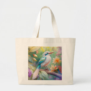Grand Tote Bag Turquoise aile crête blanche Imaginaire Oiseau