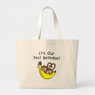 Grand Tote Bag Twin Boys 1st Birthday Monkey Tshirts et cadeaux