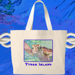 Grand Tote Bag Tybee Island Géorgie Aquarelle Tortue de mer