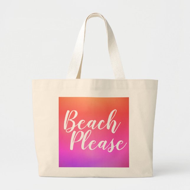 Grand Tote Bag Typographie de plage Orange Rose Ombre (Devant)