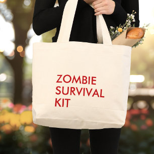 Grand Tote Bag Typographie Moderne Drôle Minimaliste Zombie Rouge
