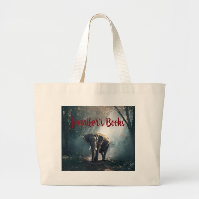 Grand Tote Bag Un éléphant asiatique dans un défrichement éclairé (Devant)