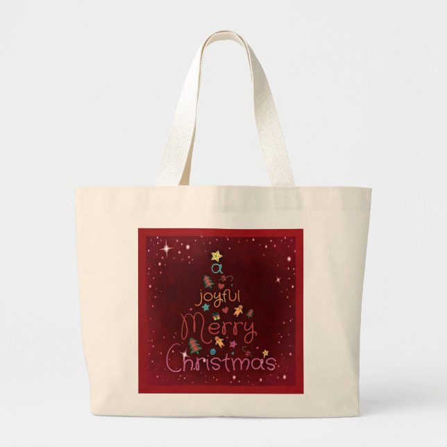 Grand Tote Bag Un joyeux Noël de Noël sur le rouge (Devant)