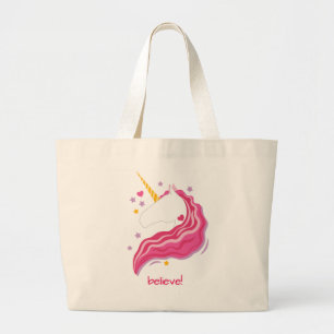Grand Tote Bag Unicorne magique rose personnalisée