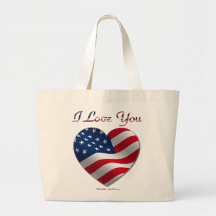 Grand Tote Bag USA Flag Heart Je t'aime