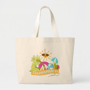 Grand Tote Bag Vacances plage d'été soleil souriant en lunettes d