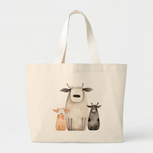 Grand Tote Bag Vaches à l'aquarelle drôles et mignonnes humour fa