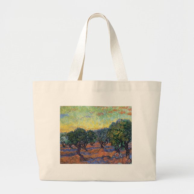Grand Tote Bag Van Gogh Olive Grove avec ciel orange (Devant)