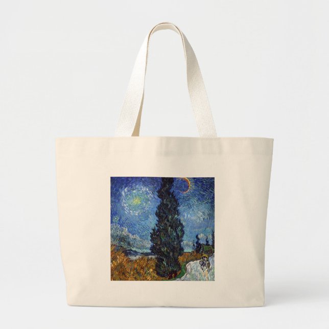 Grand Tote Bag Van Gogh Road Avec Cyprès Impressionnisme (Devant)