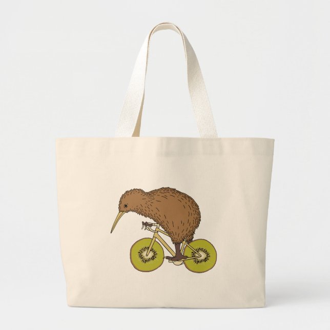 Grand Tote Bag Vélo d'équitation de kiwi avec des roues de kiwi (Devant)
